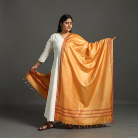 Orange Vidarbha Tussar Cotton Handloom Dobby Border Dupatta