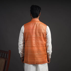 Orange Vidarbha Tussar x Ghicha Silk Handloom Nehru Jacket