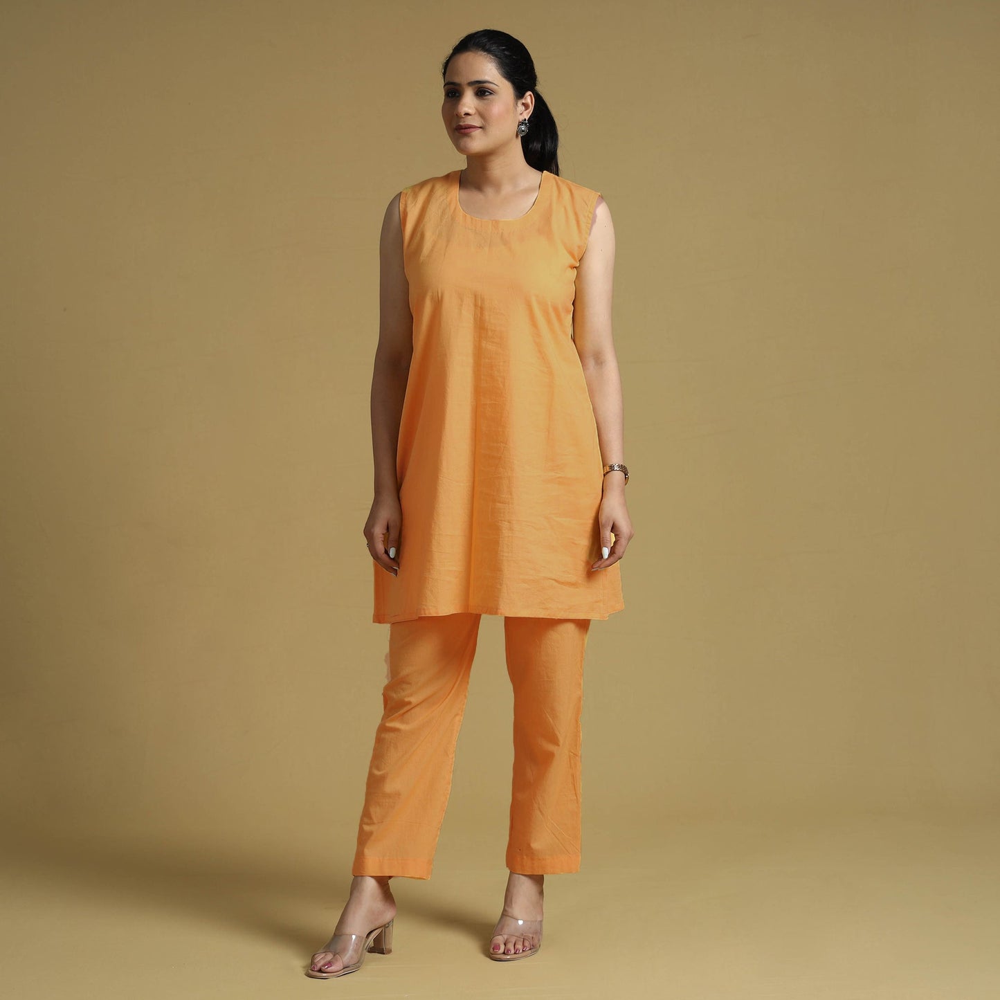 Orange - yellow - plain dyed cotton co-ord set - handcrafted