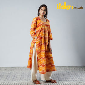  Pochampally Ikat Weave Cotton Long Straight Kurta 