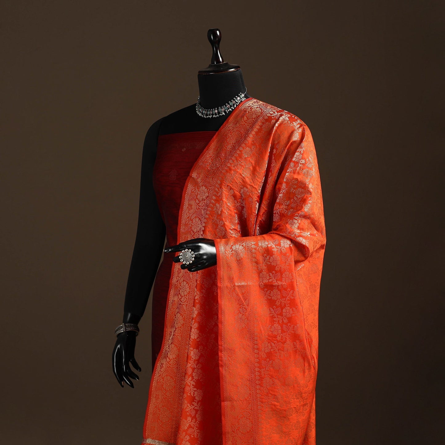Zari work banarasi silk dupatta 09 - handcrafted