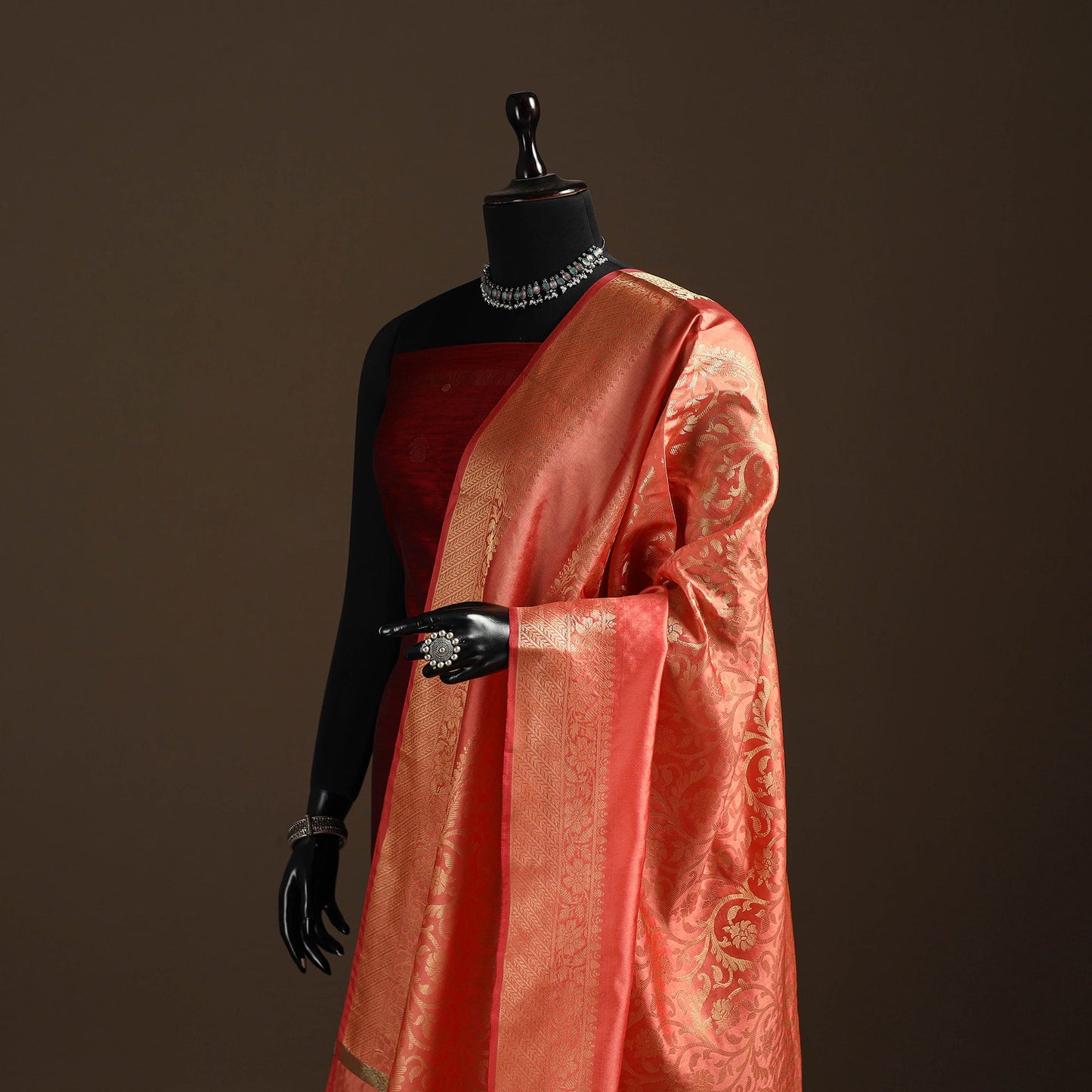 Zari work banarasi silk dupatta 31 - handcrafted