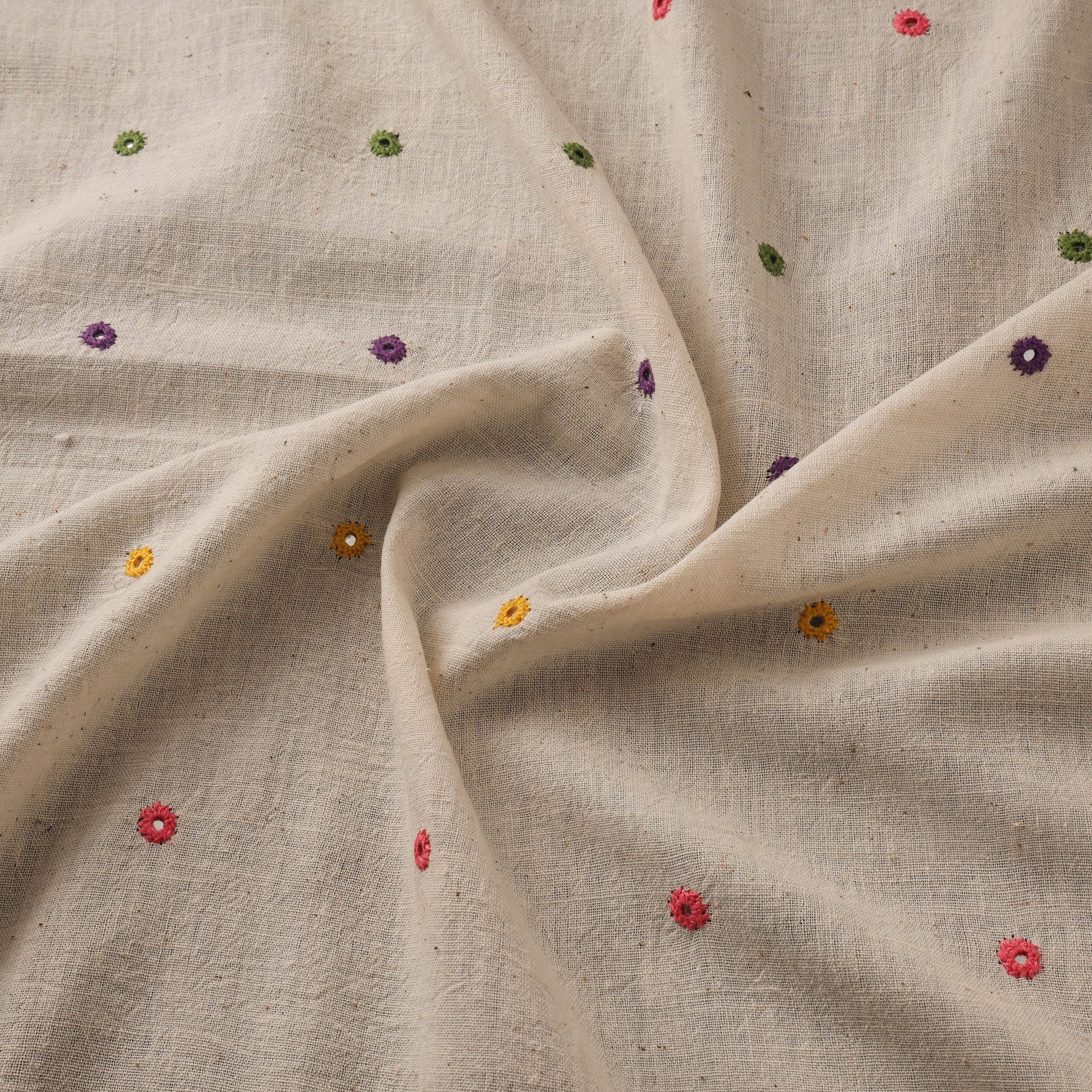 Organic kala cotton handloom mirror work fabric 08