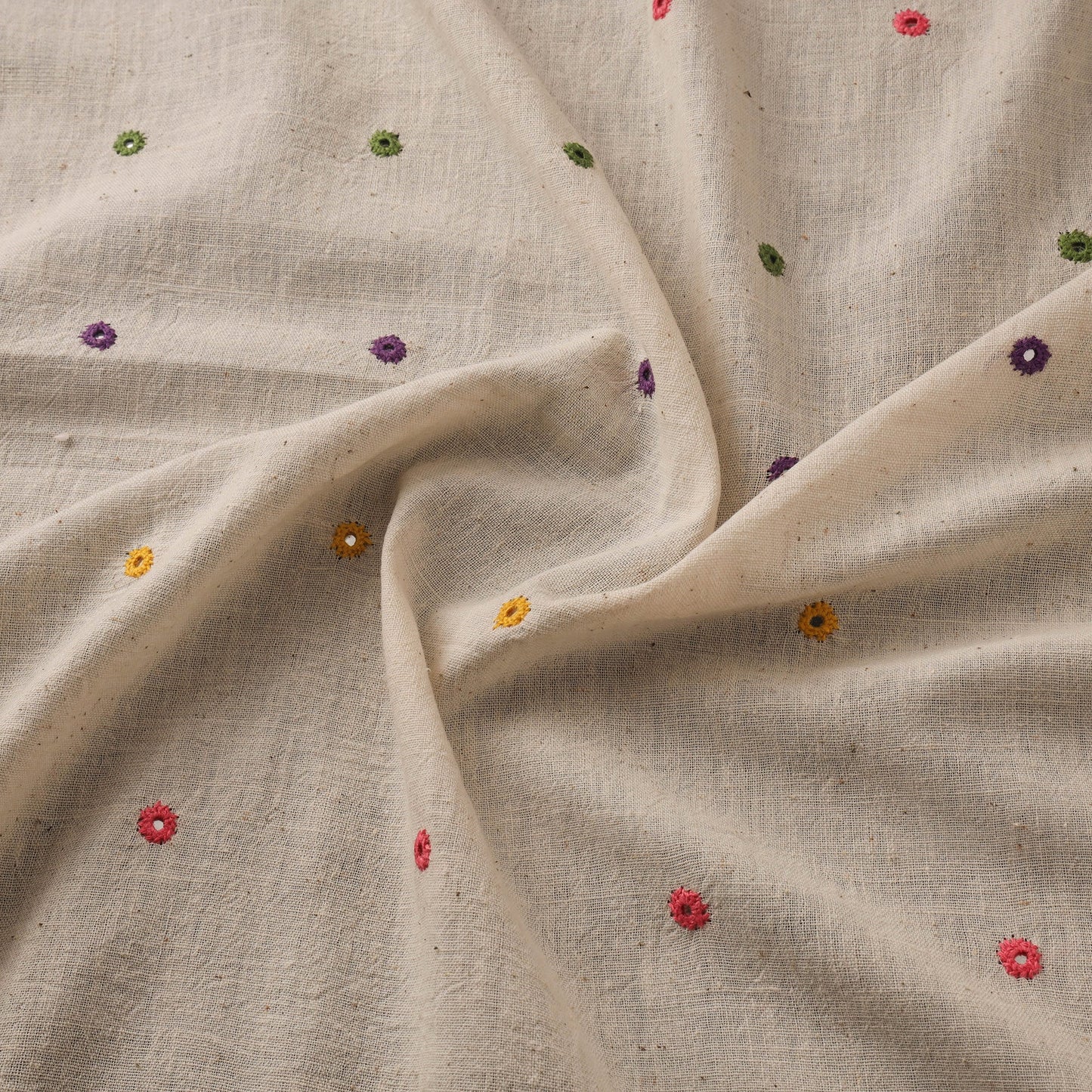 Organic kala cotton handloom mirror work fabric 08