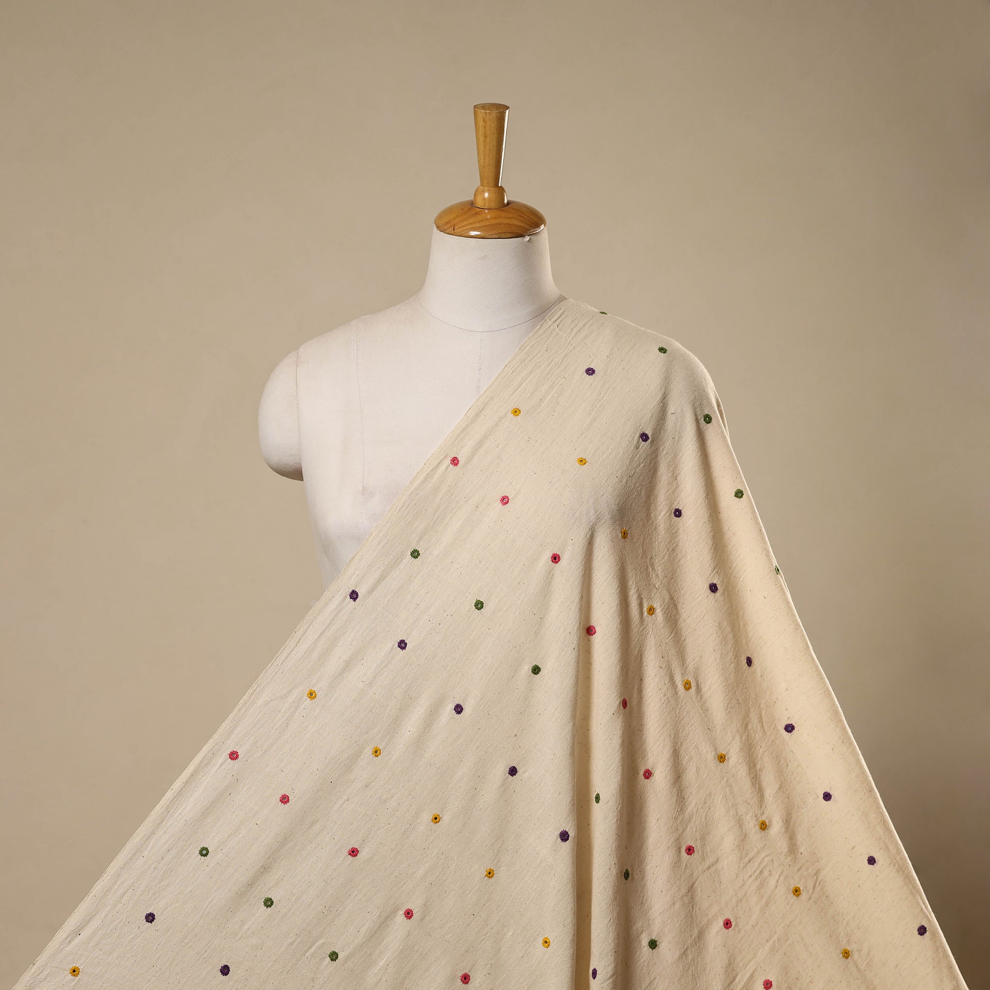 Organic kala cotton handloom mirror work fabric 08