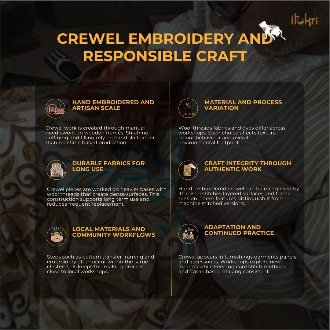 Original chain stitch crewel wool thread hand embroidery