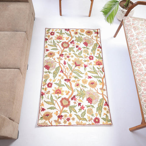 Original Chain Stitch Crewel Wool Thread Hand Embroidery Carpet 