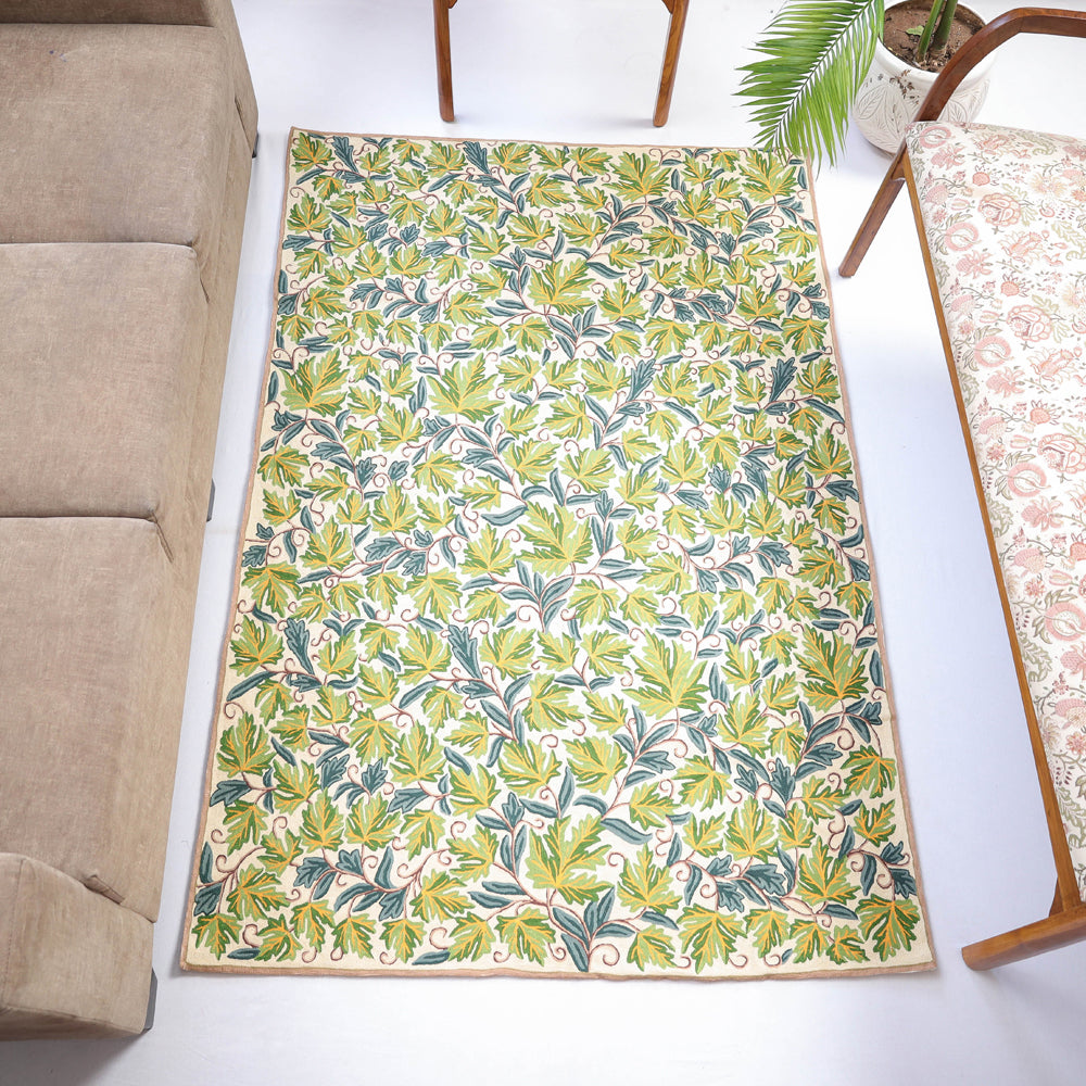 Original Chain Stitch Crewel Wool Thread Hand Embroidery Carpet