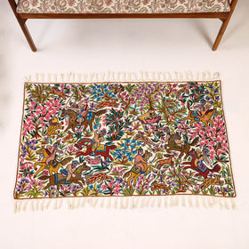 Original Chain Stitch Crewel Wool Thread Hand Embroidery Rug / Carpet