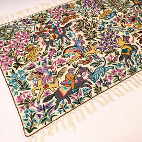 Original Chain Stitch Crewel Wool Thread Hand Embroidery Rug / Carpet