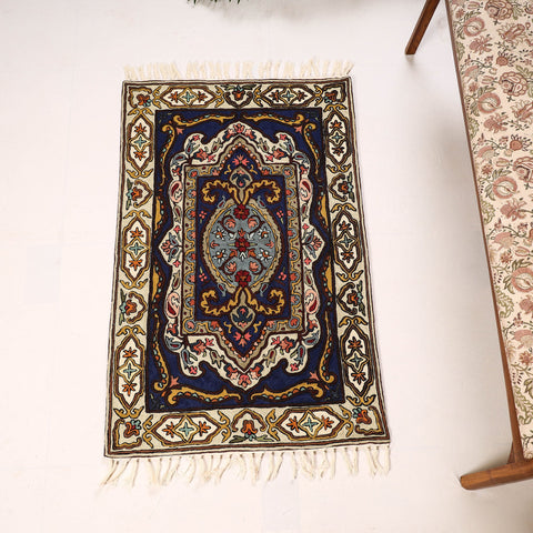 Original Chain Stitch Crewel Wool Thread Hand Embroidery Rug / Carpet