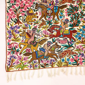 Original Chain Stitch Crewel Wool Thread Hand Embroidery Rug / Carpet