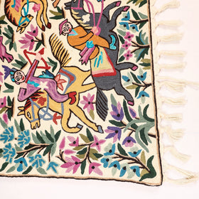 Original Chain Stitch Crewel Wool Thread Hand Embroidery Rug / Carpet