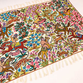 Original Chain Stitch Crewel Wool Thread Hand Embroidery Rug / Carpet