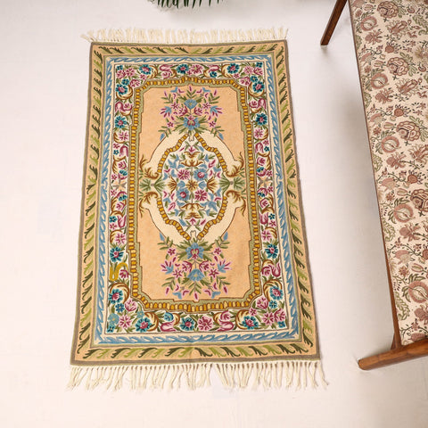 Original Chain Stitch Crewel Wool Thread Hand Embroidery Rug / Carpet 