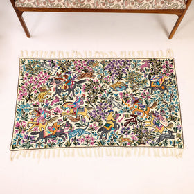 Original Chain Stitch Crewel Wool Thread Hand Embroidery Rug / Carpet