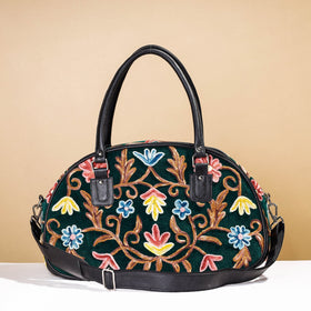 Buy Original Crewel Hand Embroidery Leather & Velvet Travel Bag 
