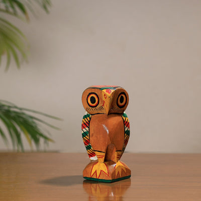  Owl - Traditional Burdwan Wood Craft Handpainted Sculpture (Small) 05 