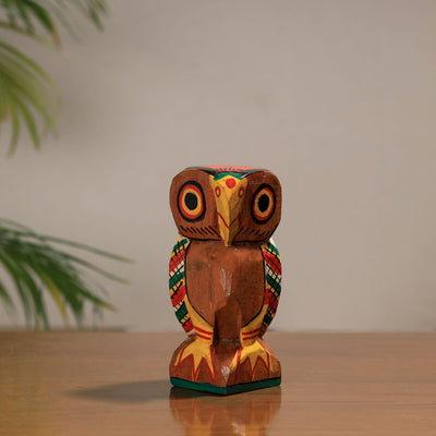 Owl - traditional burdwan wood craft handpainted sculpture