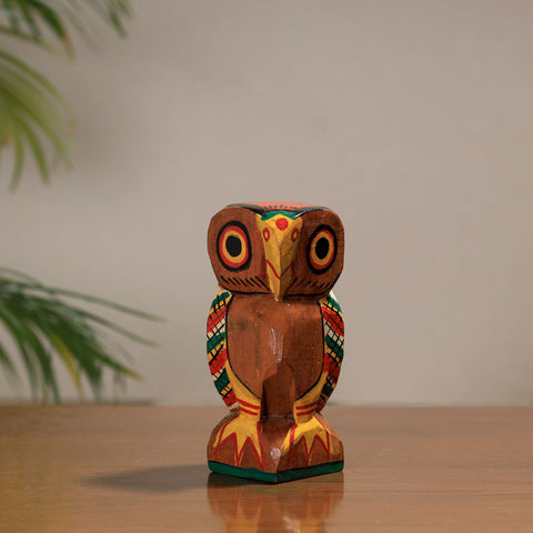 Owl - traditional burdwan wood craft handpainted sculpture
