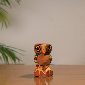  Owl - Traditional Burdwan Wood Craft Handpainted Sculpture (Small) 09 
