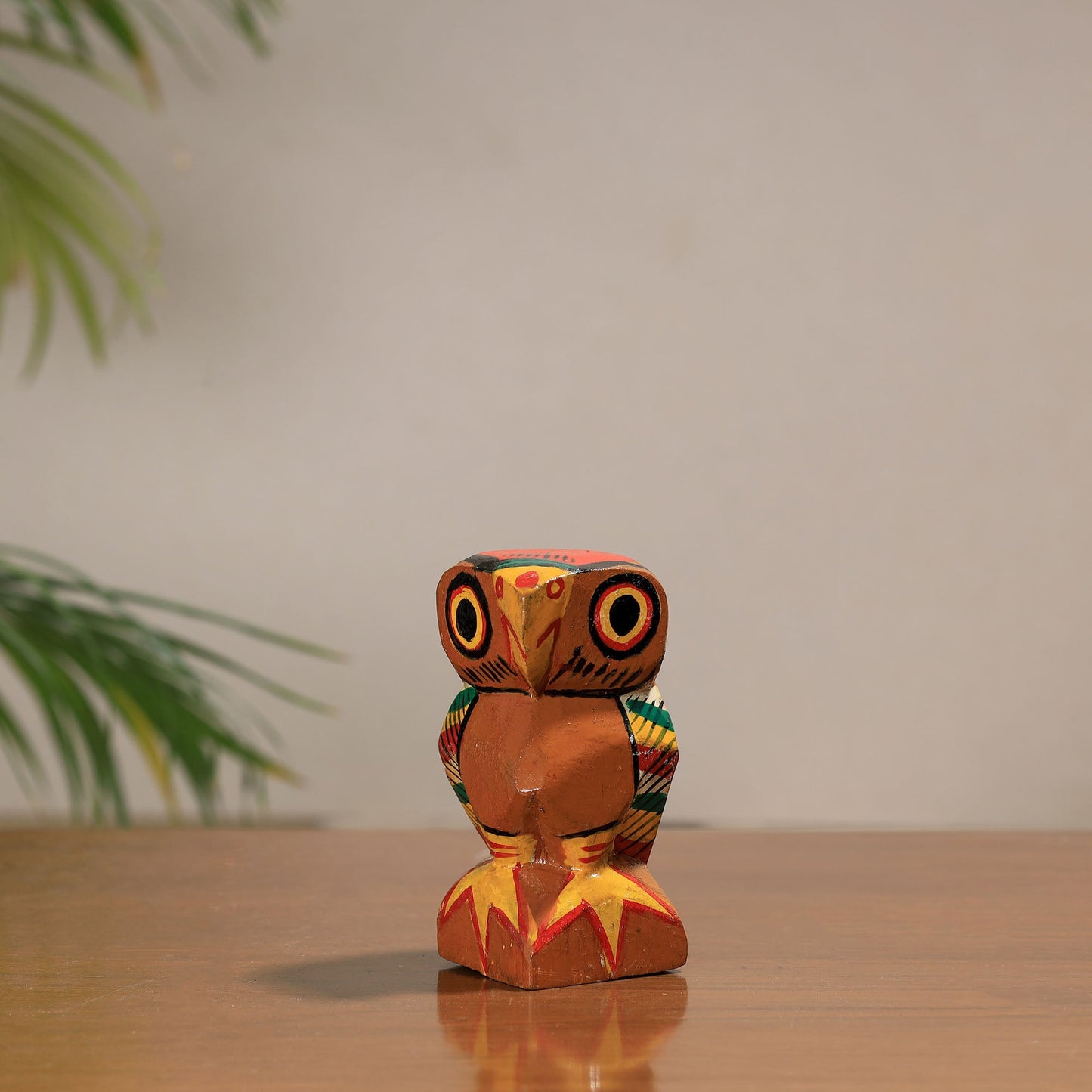  Owl - Traditional Burdwan Wood Craft Handpainted Sculpture (Small) 09 