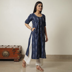 Buy Pochampally Ikat Weave Cotton Long Straight Kurta 04 Online at iTokri.com