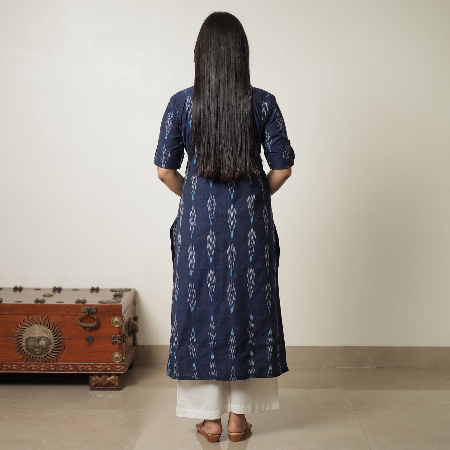 Buy Pochampally Ikat Weave Cotton Long Straight Kurta 04 Online at iTokri.com