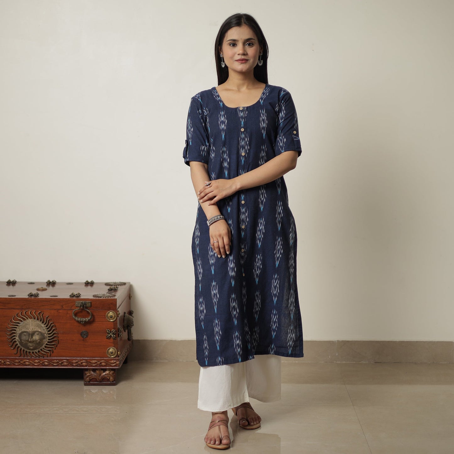 Buy Pochampally Ikat Weave Cotton Long Straight Kurta 04 Online at iTokri.com