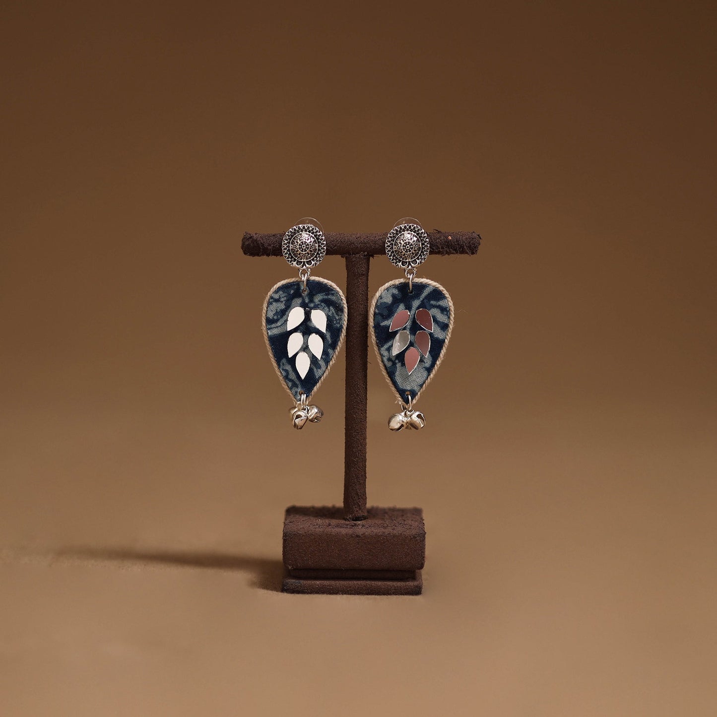 Palak mirror & ghungroo work gs fabart handmade earrings