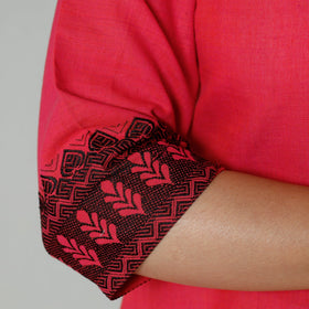Paradise pink dharwad cotton long kurti - handcrafted