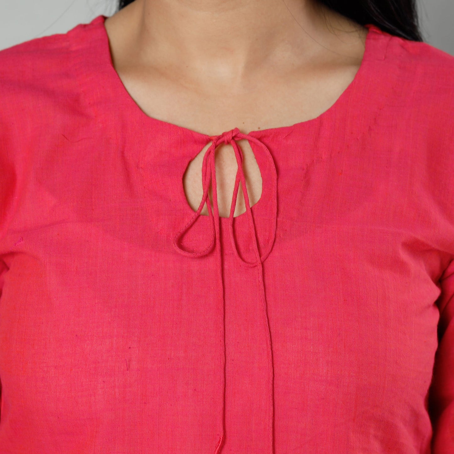Paradise pink dharwad cotton long kurti - handcrafted