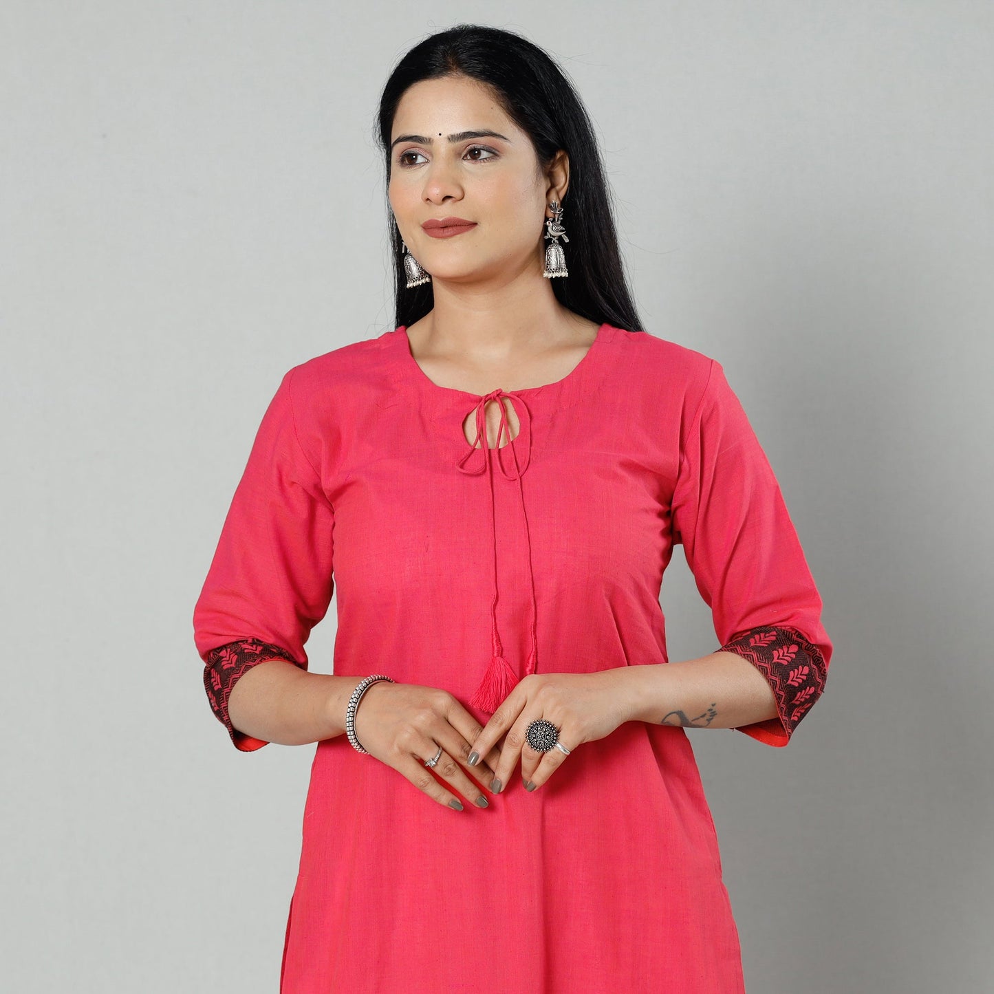 Paradise pink dharwad cotton long kurti - handcrafted