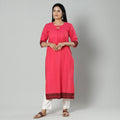 Paradise pink dharwad cotton long kurti - handcrafted