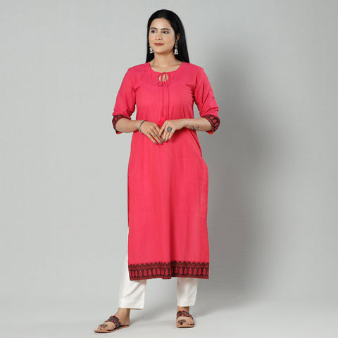 Paradise pink dharwad cotton long kurti - handcrafted