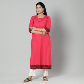 Paradise pink dharwad cotton long kurti - handcrafted