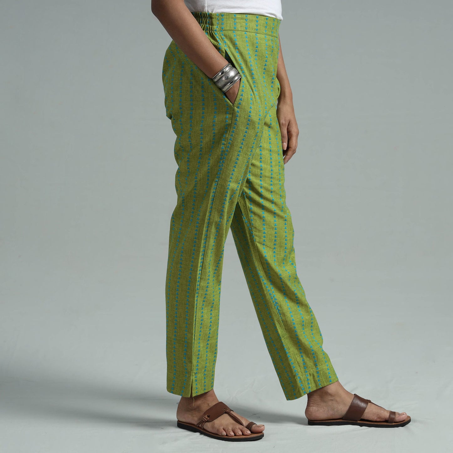 Parrot green - jacquard weave cotton elasticated pant