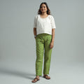 Parrot green - jacquard weave cotton elasticated pant