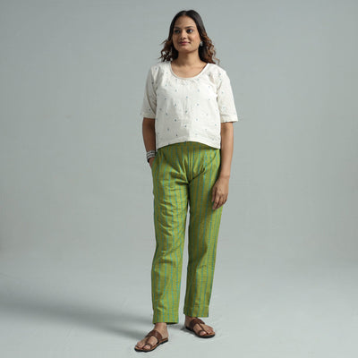 Parrot green - jacquard weave cotton elasticated pant