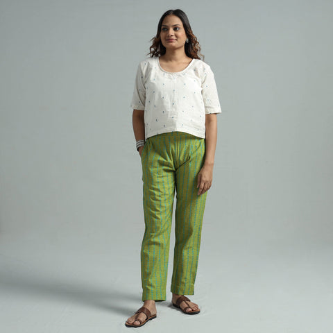 Parrot green - jacquard weave cotton elasticated pant