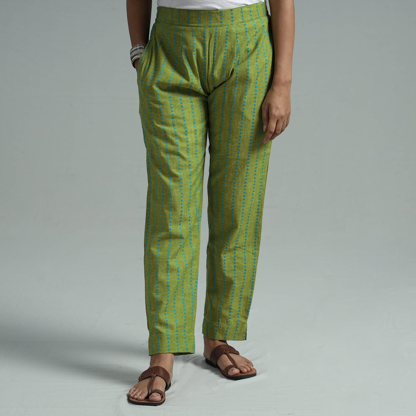 Parrot green - jacquard weave cotton elasticated pant