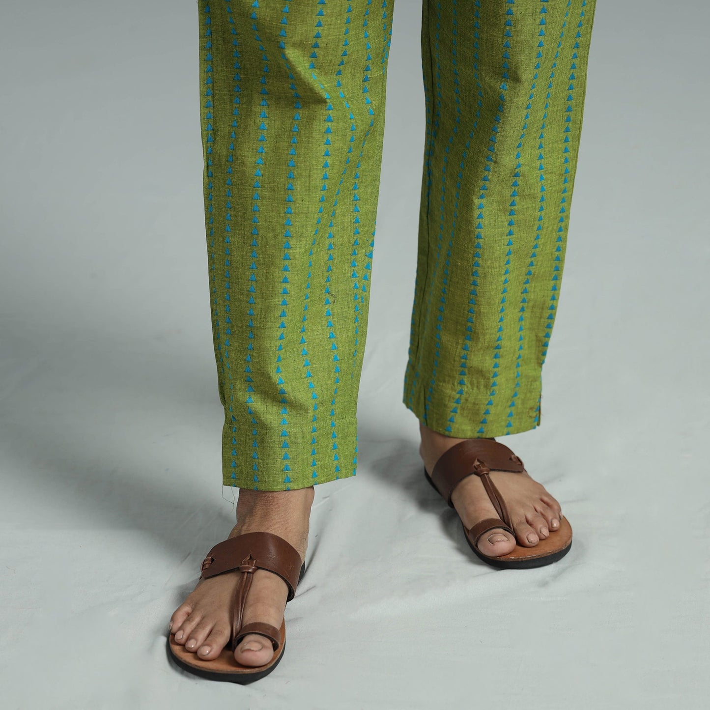 Parrot green - jacquard weave cotton elasticated pant