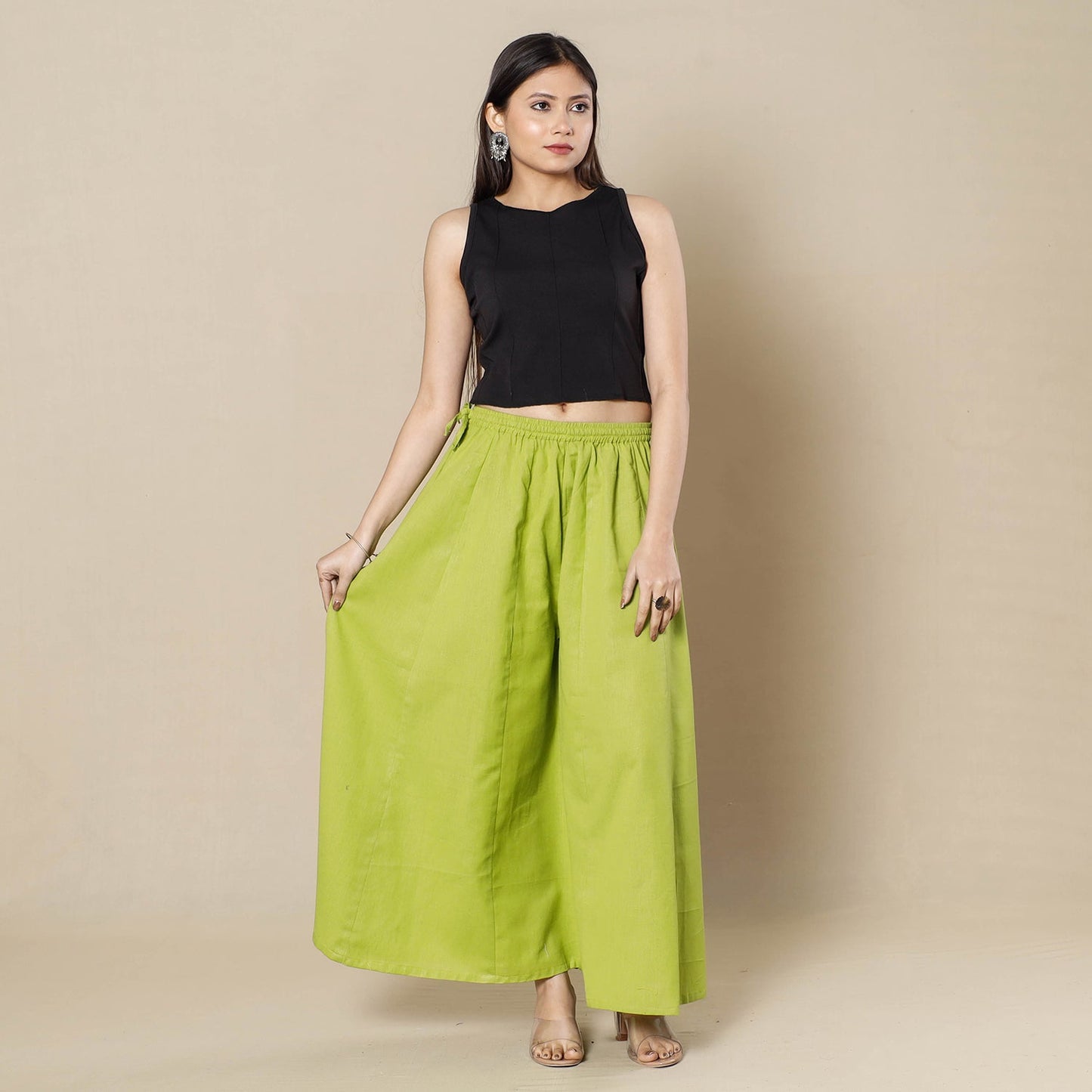  Plain Dyed Cotton Flared Palazzo Online at iTokri.com