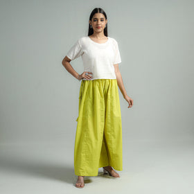 Buy Parrot Green Plain Dyed Cotton Flared Palazzo Online