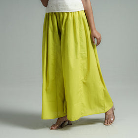 Buy Parrot Green Plain Dyed Cotton Flared Palazzo Online
