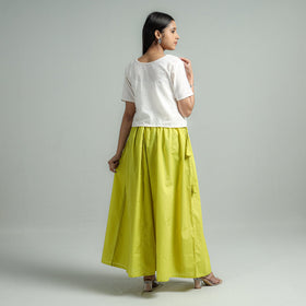 Buy Parrot Green Plain Dyed Cotton Flared Palazzo Online
