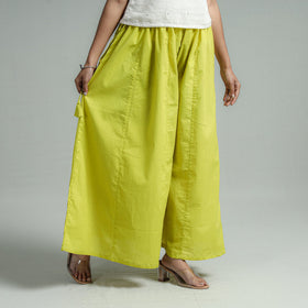 Buy Parrot Green Plain Dyed Cotton Flared Palazzo Online