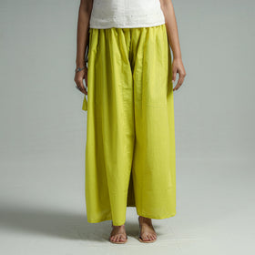 Buy Parrot Green Plain Dyed Cotton Flared Palazzo Online
