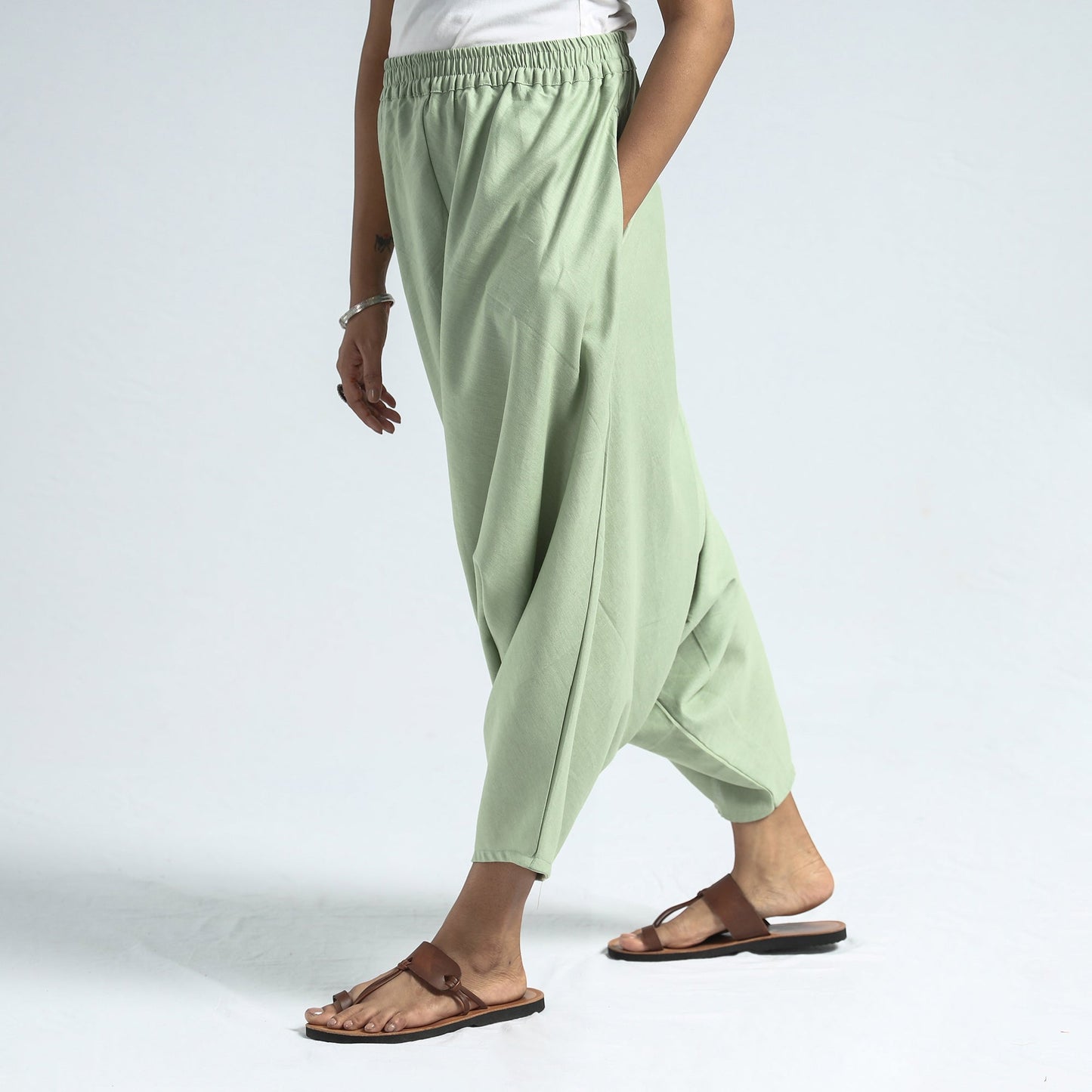  Plain Flex Cotton Elasticated Harem Pant 