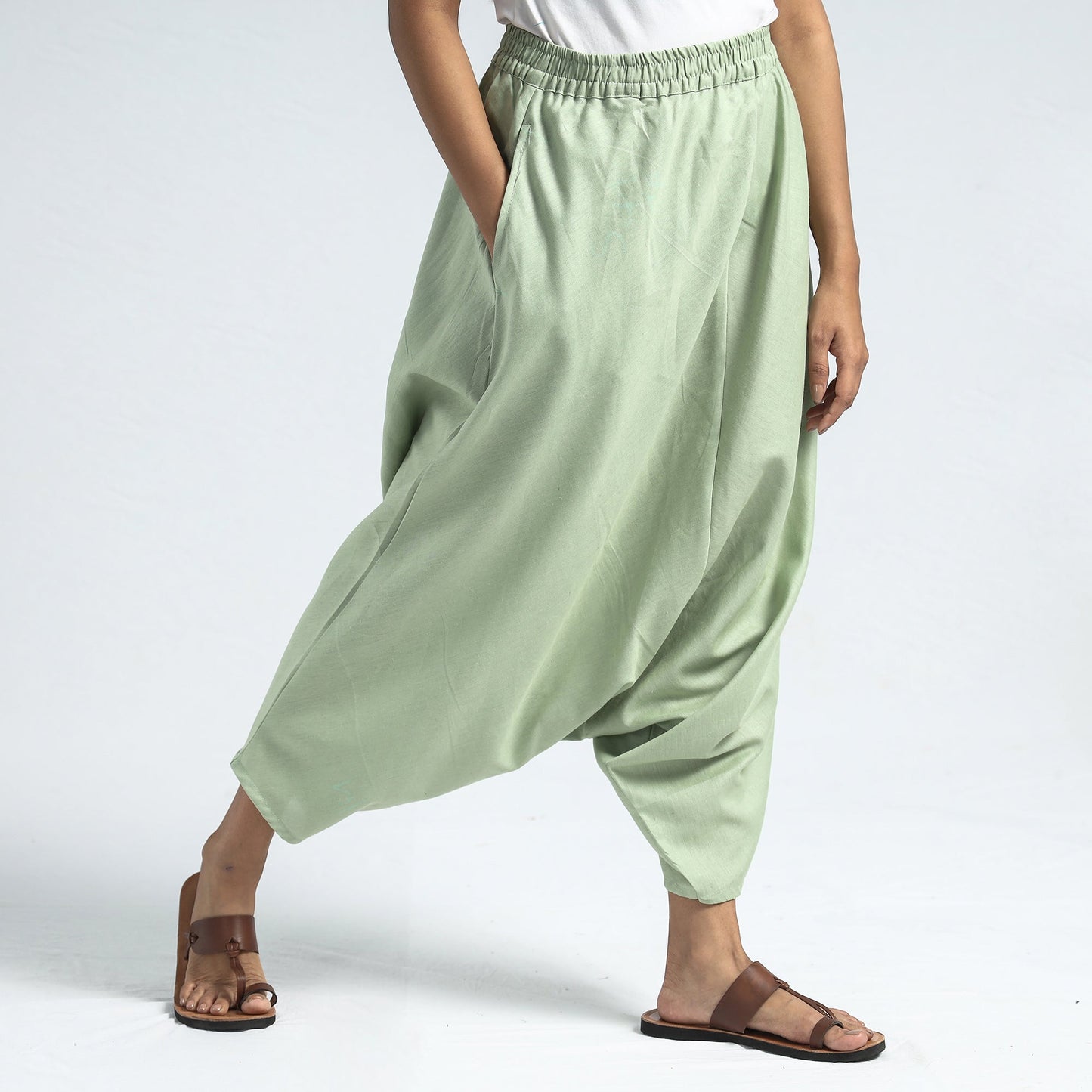  Plain Flex Cotton Elasticated Harem Pant 